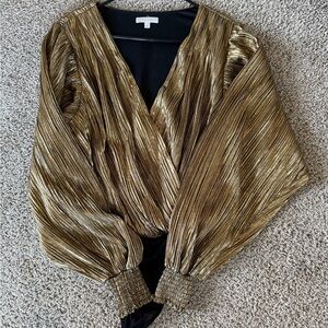 Gold Metallic Pleated Blouse